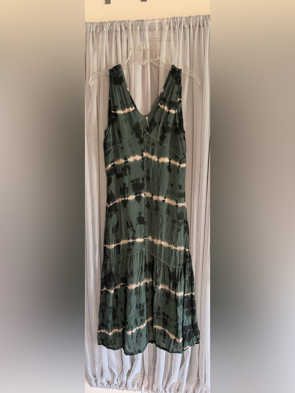 Young Fabulous & Broke Olive Green and Cream Tie-Dye Midi Dress XS